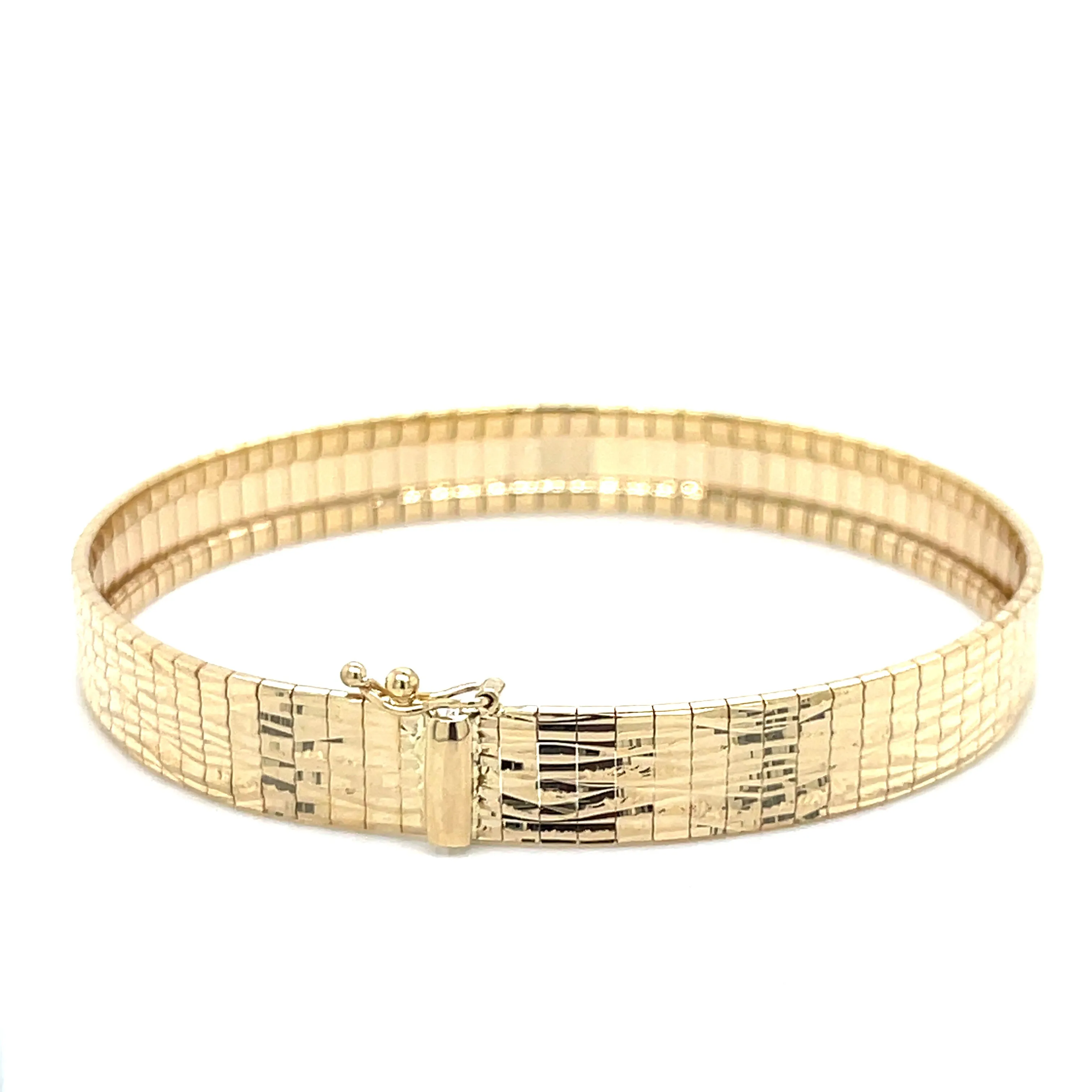 14K Gold Textured Flat Omega Bracelet