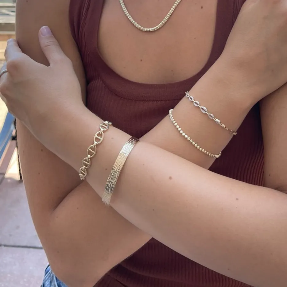 14K Gold Textured Flat Omega Bracelet