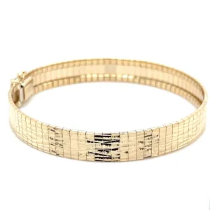 14K Gold Textured Flat Omega Bracelet