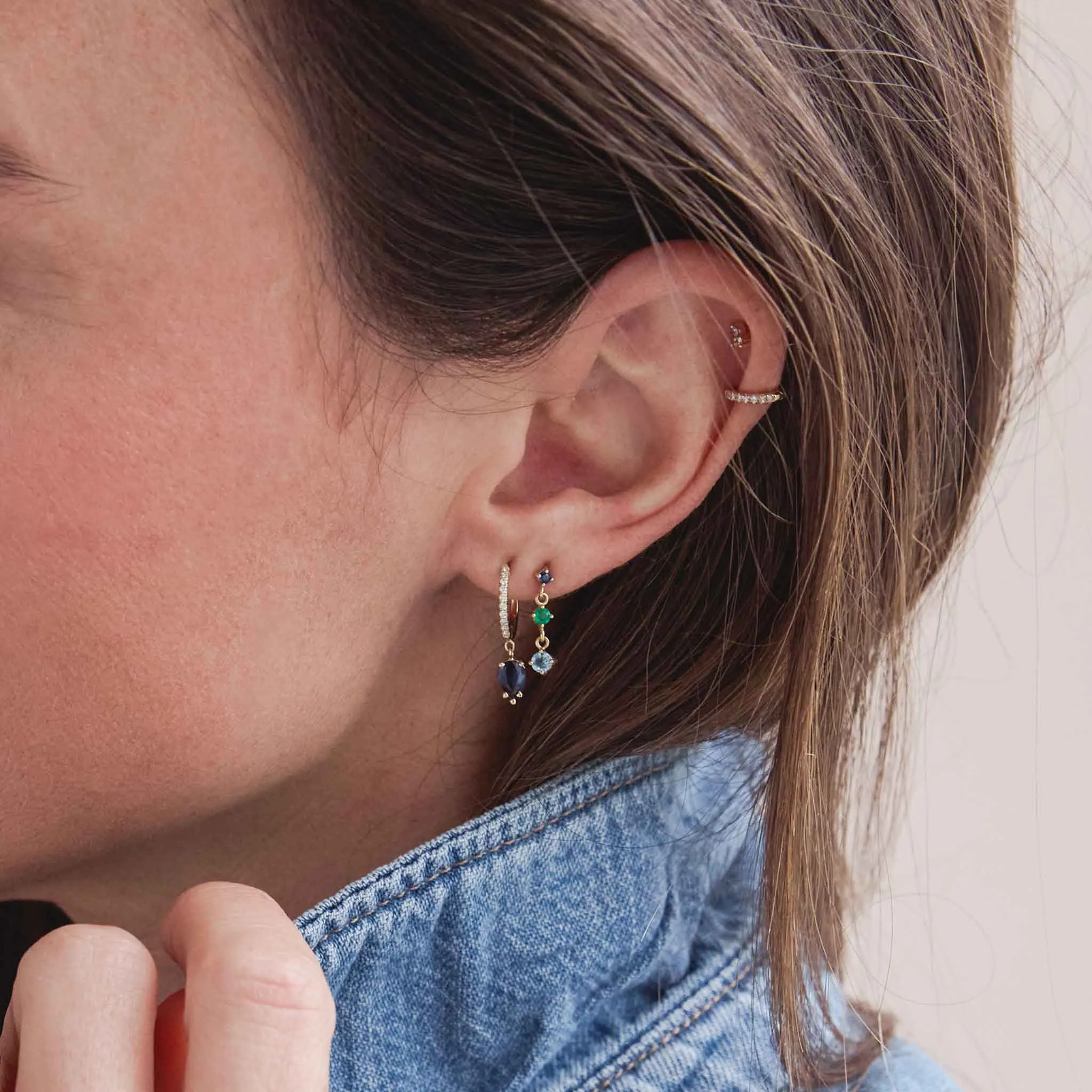 14k Linked Graduated Blue Ombre Gemstone Drop Earrings