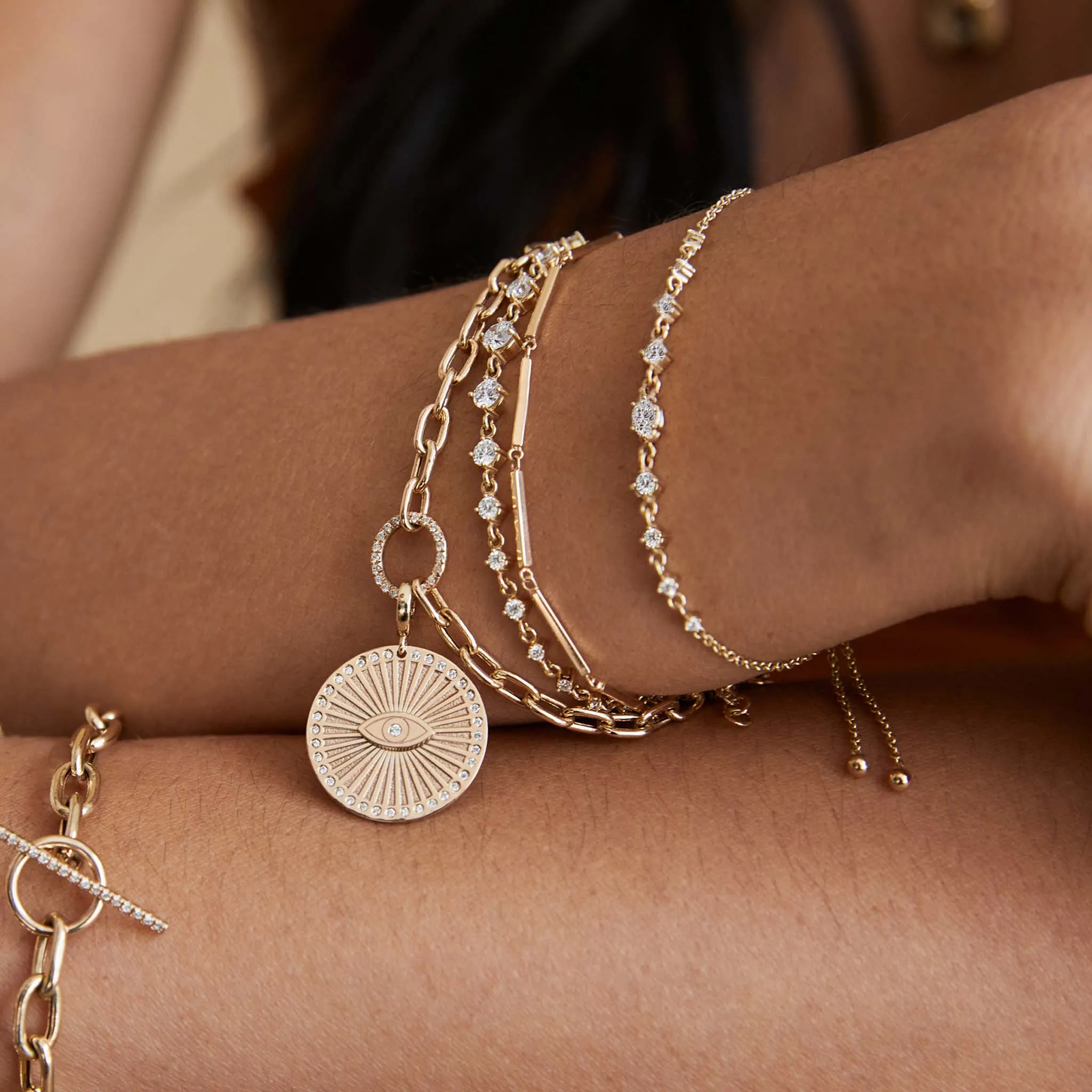 14k Marquise & Graduated Round Diamond Bolo Bracelet