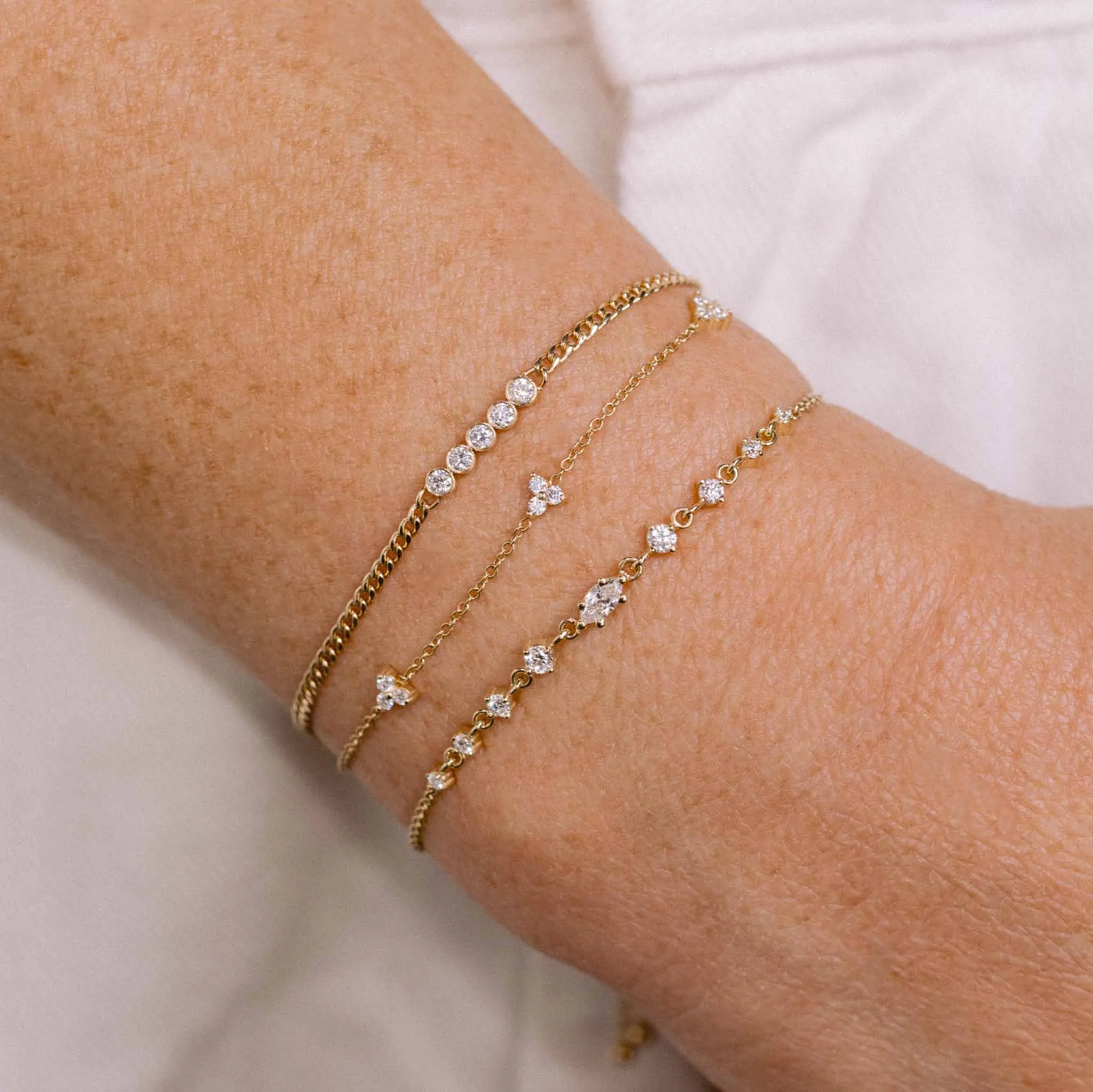 14k Marquise & Graduated Round Diamond Bolo Bracelet
