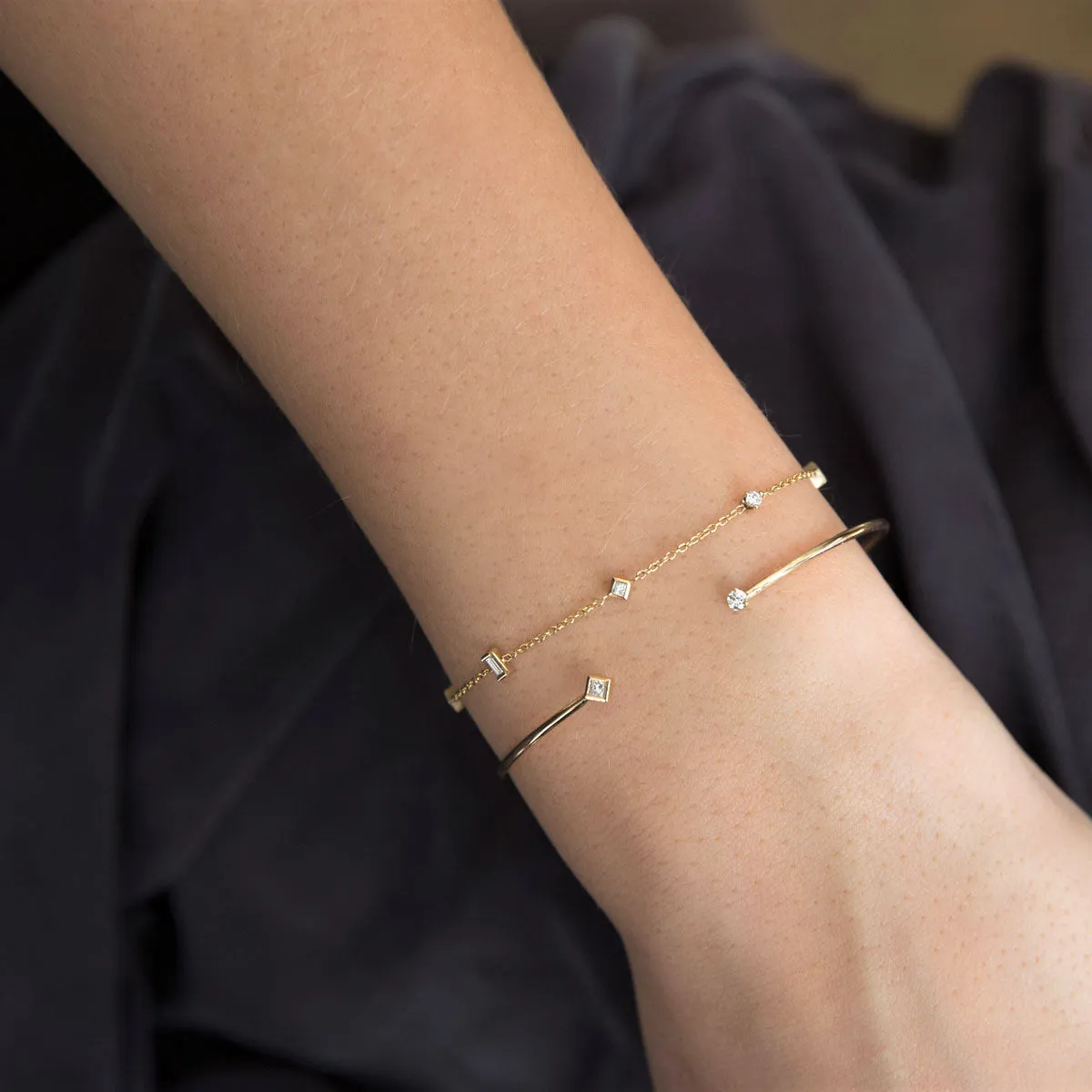 14k Paris Mixed Cut Diamond Station Bracelet