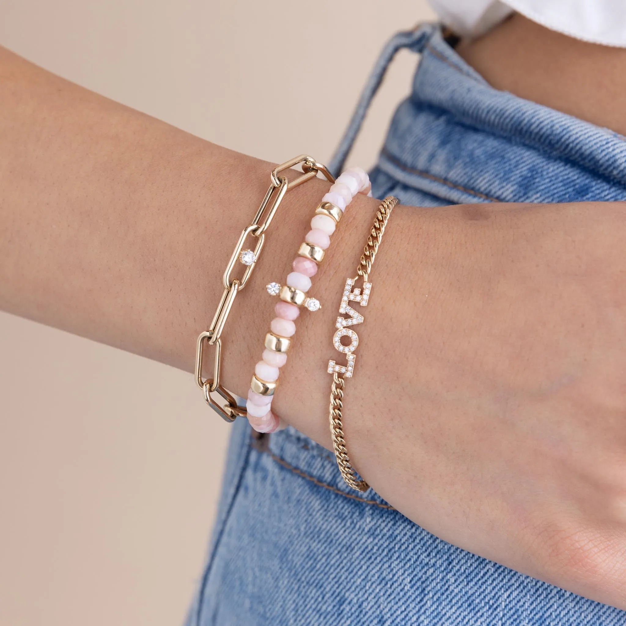 14k Pavé Diamond LOVE Small Curb Chain Bracelet