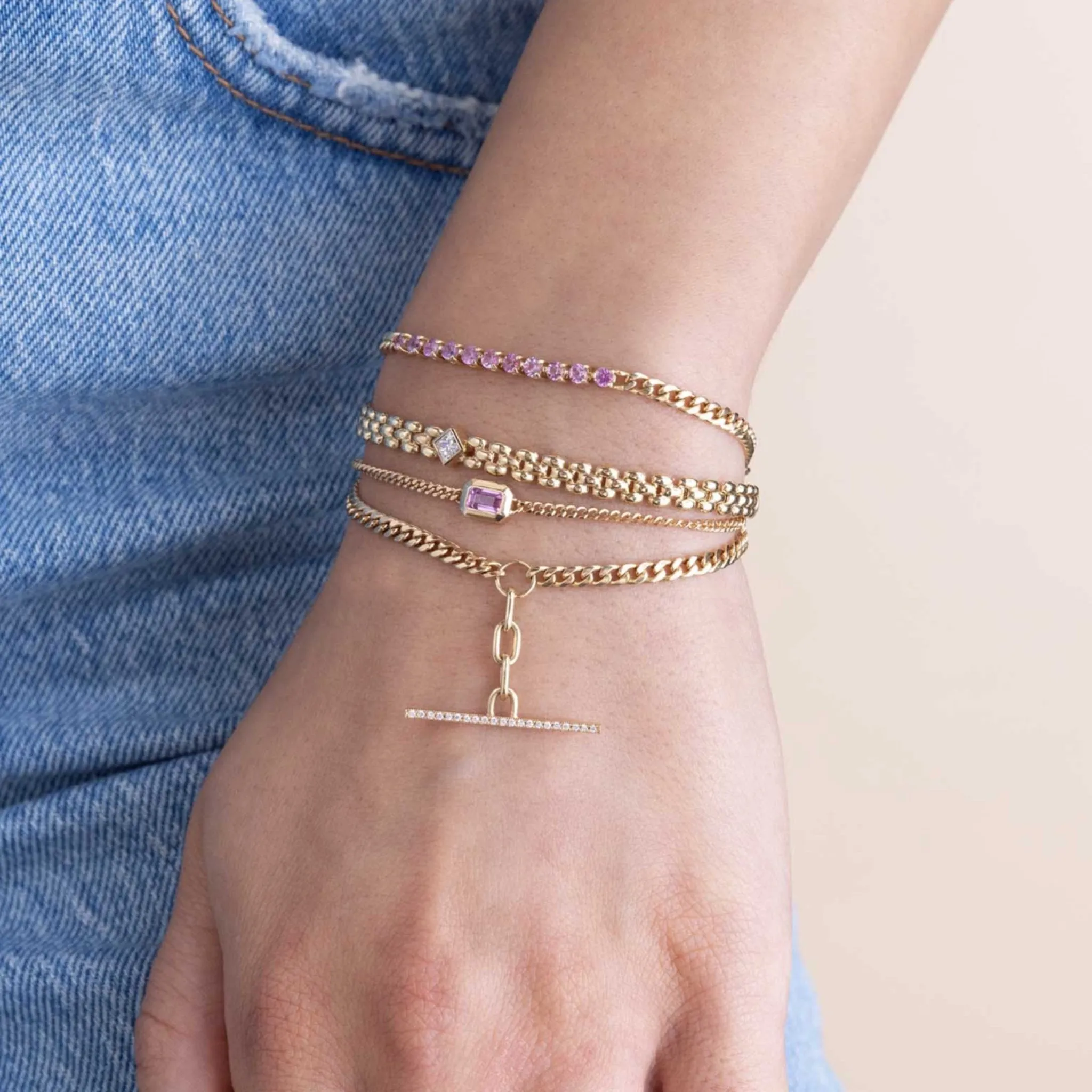 14k Princess Diamond Small Panther Chain Bracelet