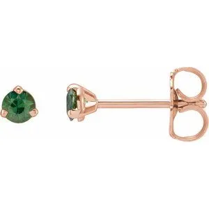 14K Rose 3 mm Natural Green Sapphire Earrings