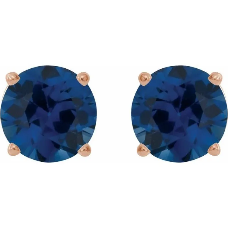 14K Rose 6 mm Lab-Grown Blue Sapphire Stud Earrings