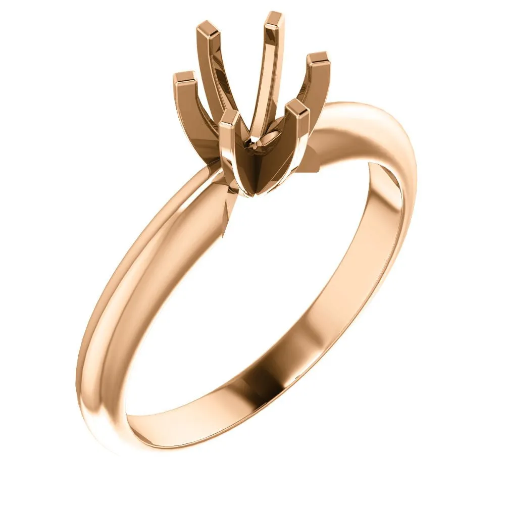 14k Rose Gold 5-5.3mm Round 6-Prong Solitaire Ring Mounting, Size 7