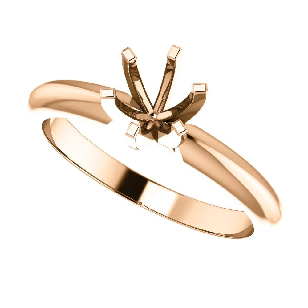 14k Rose Gold 5-5.3mm Round 6-Prong Solitaire Ring Mounting, Size 7