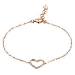 14k Rose Gold Open Heart Diamond Bracelet