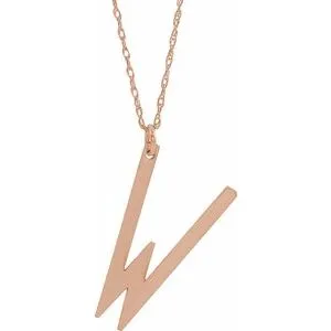 14K Rose Gold-Plated Sterling Silver Block Initial W 16-18" Necklace with Brush Finish