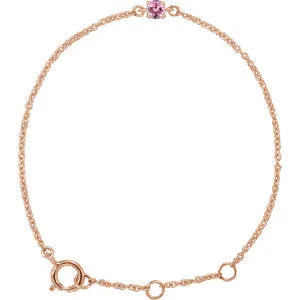 14K Rose Imitation Pink Tourmaline Youth Birthstone 4 1/2-5 1/2" Bracelet