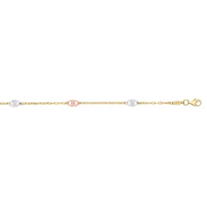 14K Tri-color Gold Diamond Cut Anklet