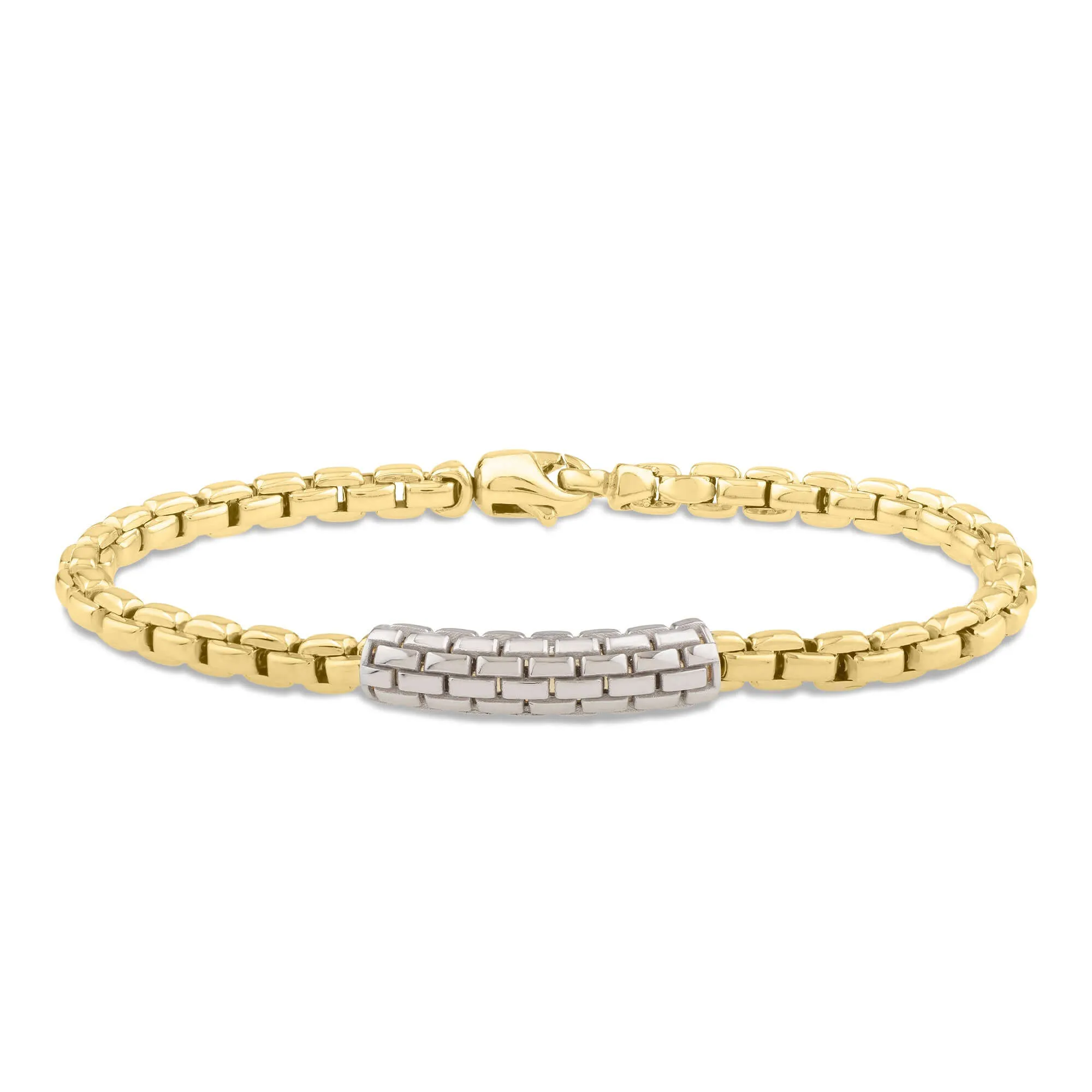 14K Two-Tone Gold Venetian Link ID Bracelet
