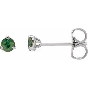 14K White 3 mm Natural Green Sapphire Earrings