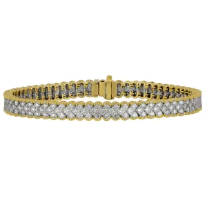 14k White and Yellow Gold Two Tone 3 Row Scallop Edge Bracelet 190D=4.90 TW GI/SI BRC 7" length