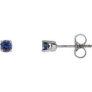 14K White Chatham® Lab-Created Blue Sapphire Earrings