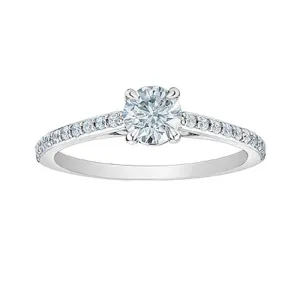 14K White Gold 0.70TDW Lab Grown Diamond Solitaire Ring W/Sides