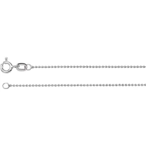 14k White Gold 1mm Solid Bead 7" Chain