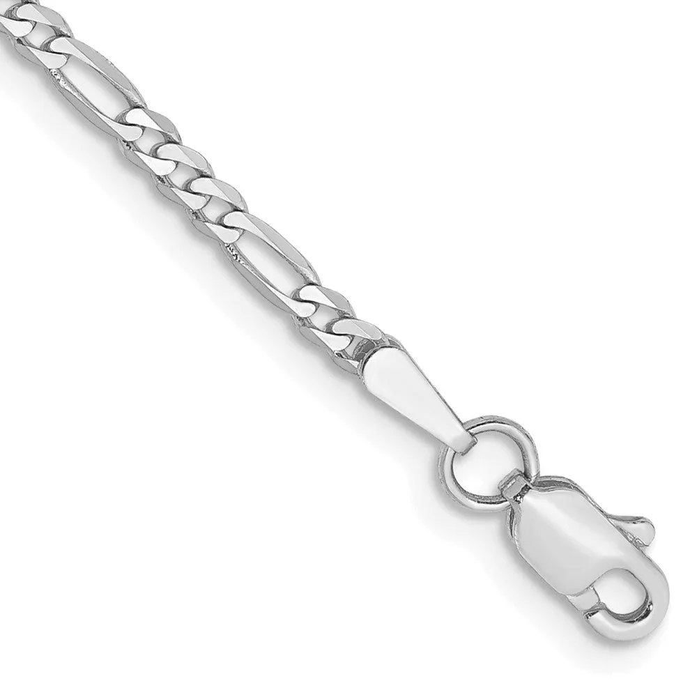 14k White Gold 2.25mm Flat Figaro with Lobster Clasp Bracelet