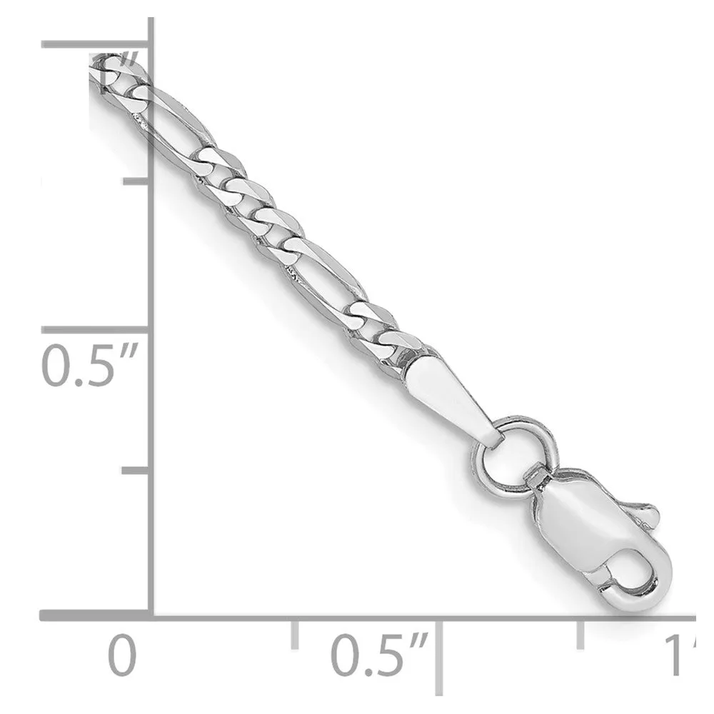 14k White Gold 2.25mm Flat Figaro with Lobster Clasp Bracelet
