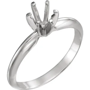 14k White Gold 5.4-5.7mm Round Pre-Notched 6-Prong Solitaire Ring Mounting, Size 6