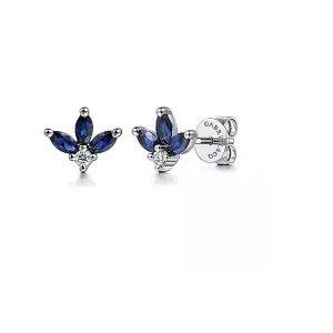 14K White Gold .69cttw Sapphire & .05cttw Diamond Leaf Shape Stud Earrings.