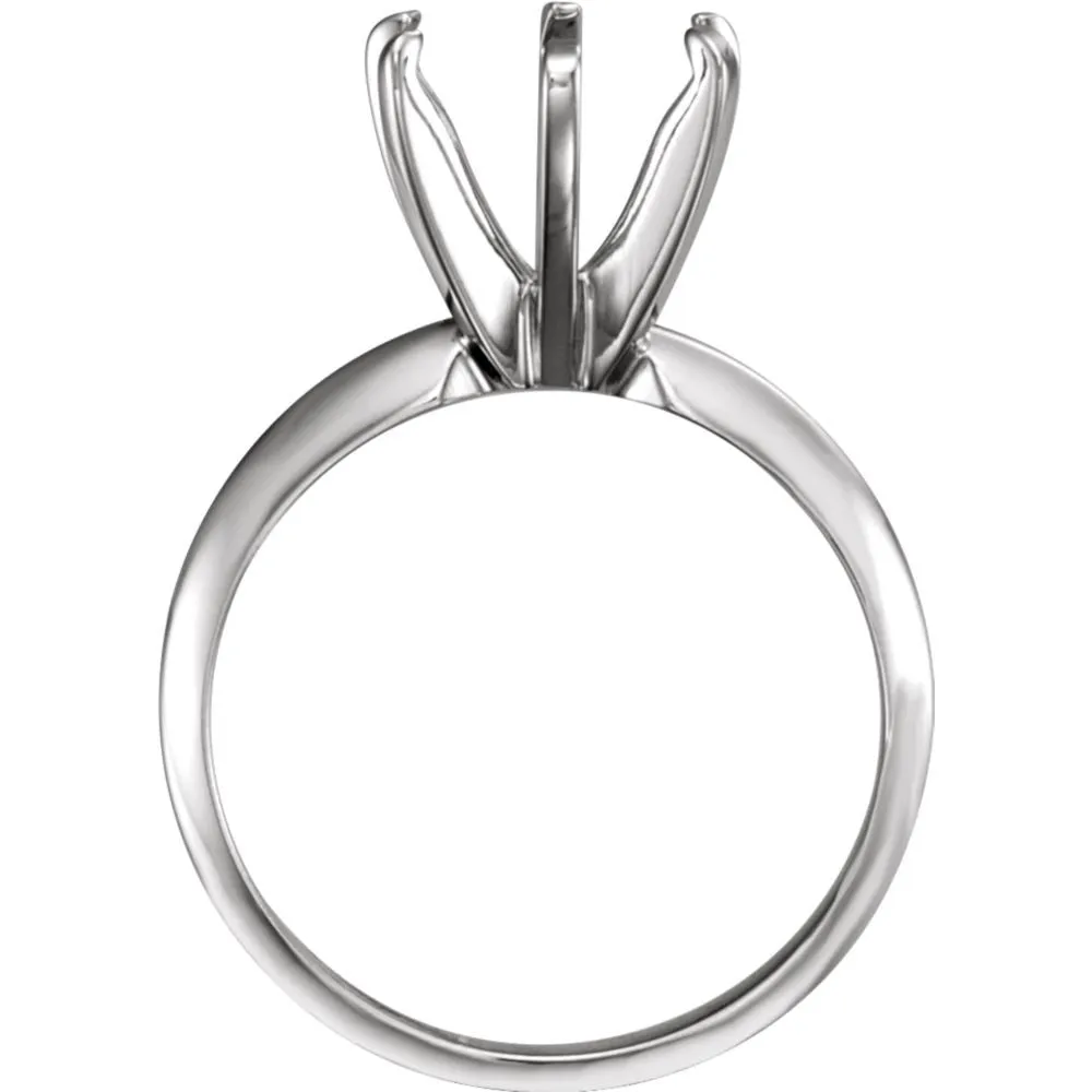 14k White Gold 8.6-9.1mm Round Pre-Notched 6-Prong Solitaire Ring Mounting, Size 6