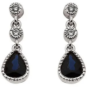 14k White Gold Blue Sapphire & Diamond Earrings
