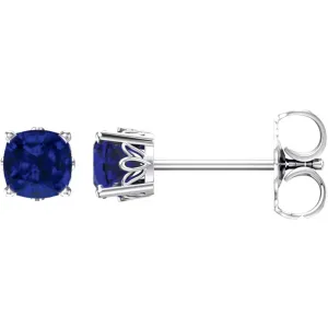 14k White Gold Chatham® Created Blue Sapphire Earrings