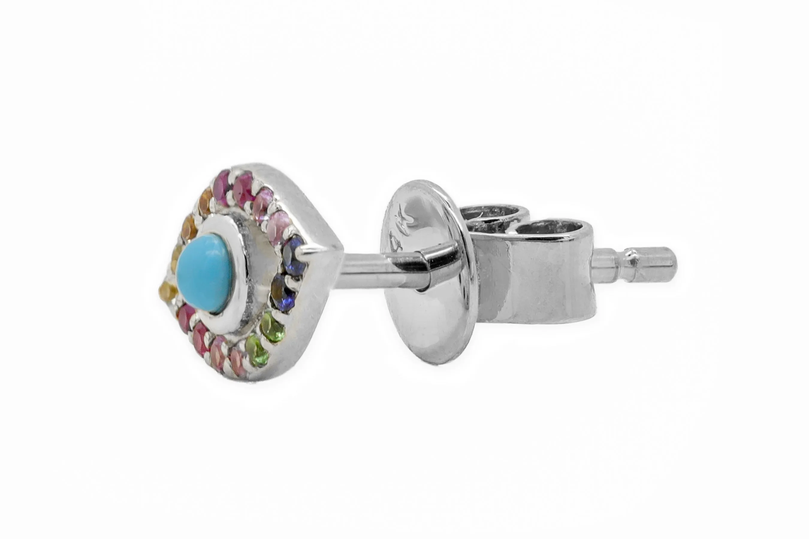 14k White Gold Evil Eye Turquoise Multicolor Earrings
