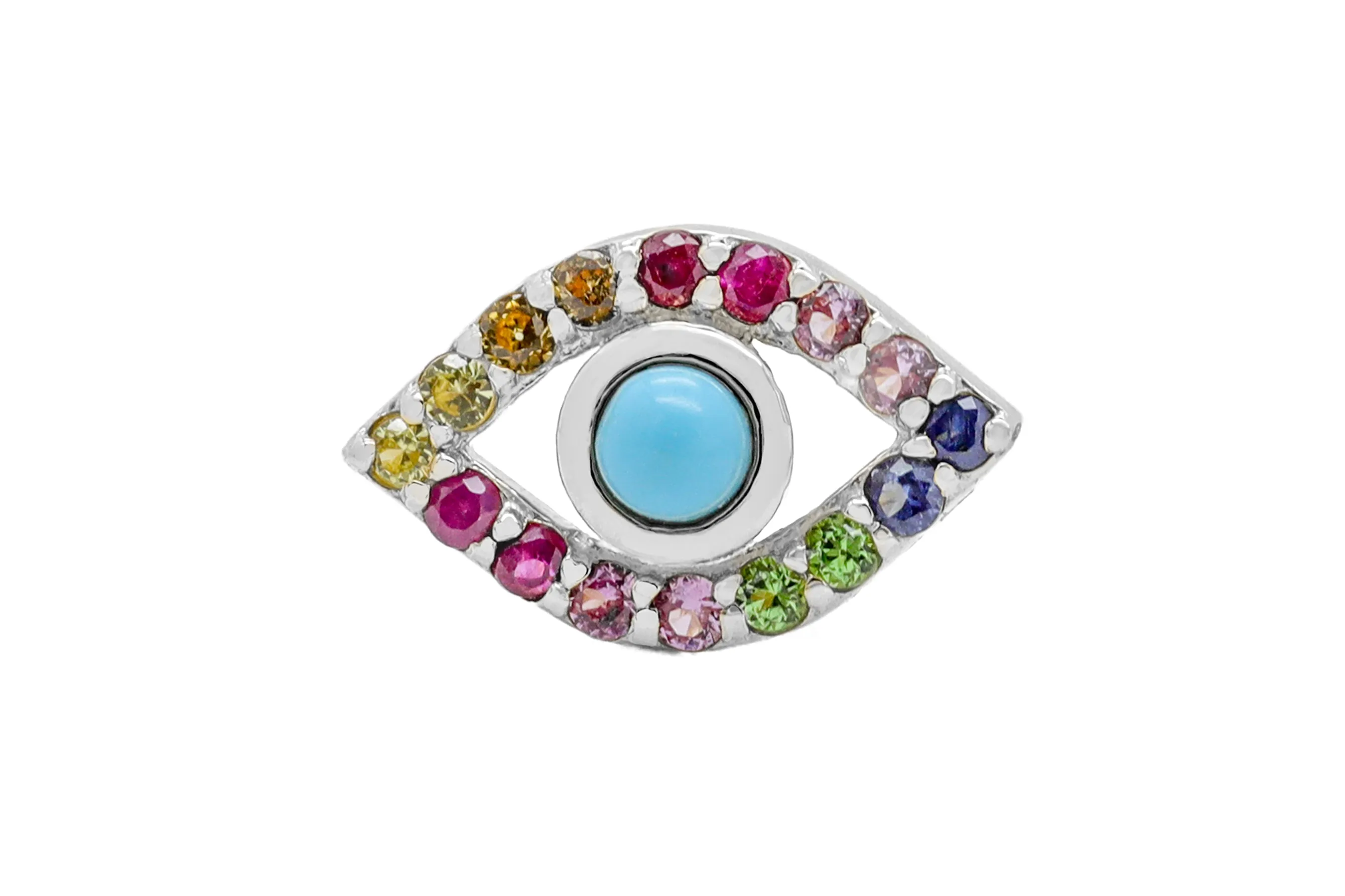 14k White Gold Evil Eye Turquoise Multicolor Earrings