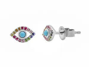 14k White Gold Evil Eye Turquoise Multicolor Earrings