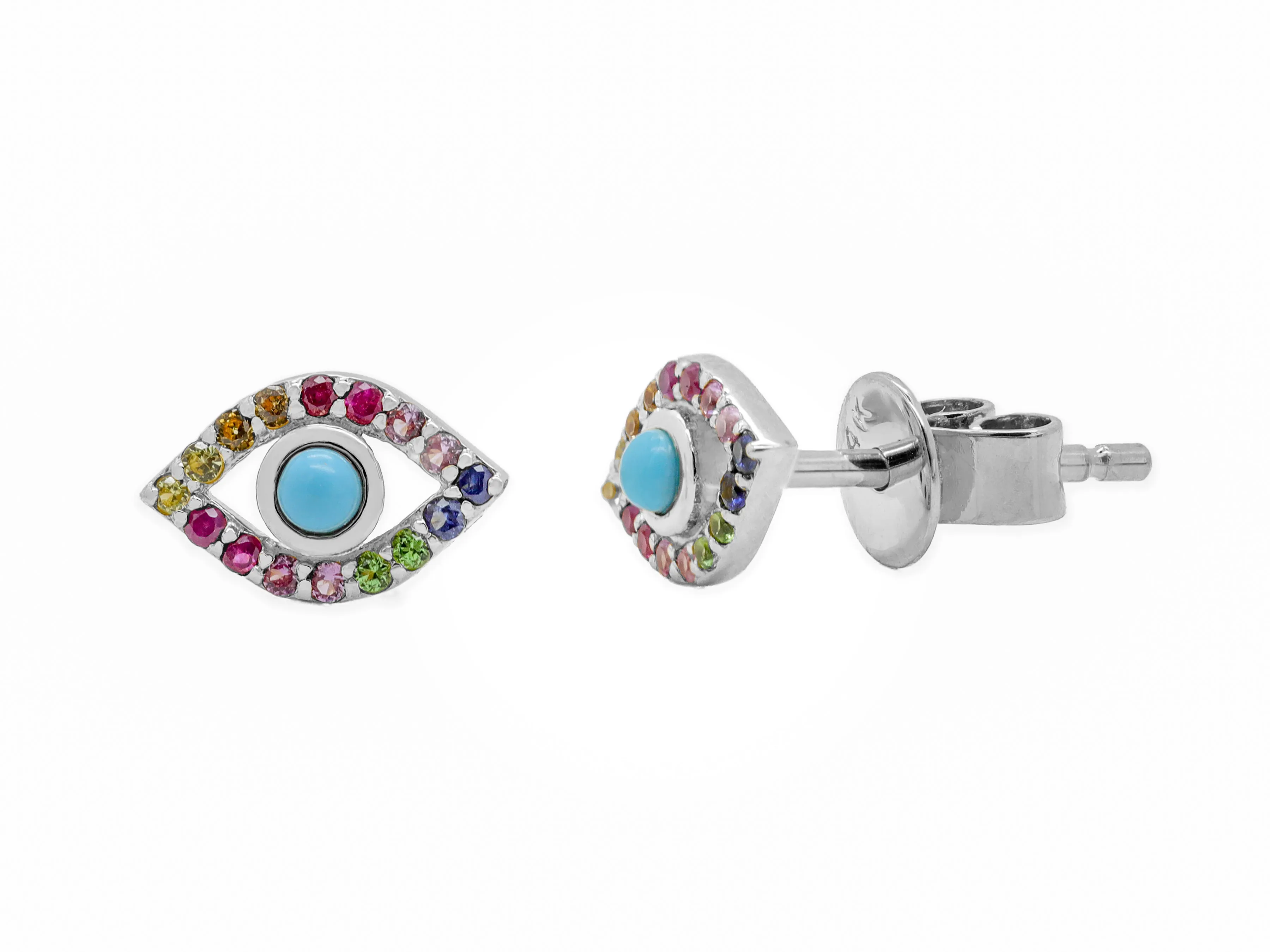 14k White Gold Evil Eye Turquoise Multicolor Earrings