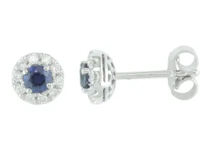 14K White Gold Sapphire and Diamonds Stud Earrings