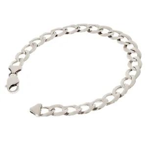 14k White Gold Solid Flat Cuban Curb Link Chain Bracelet 7" 9mm 14.8 grams