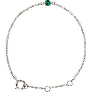 14K White Imitation Emerald Youth Birthstone 4 1/2-5 1/2" Bracelet