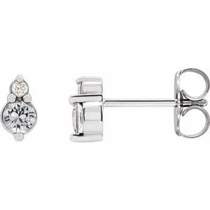 14K White Natural White Sapphire & .03 Natural Diamond Earrings