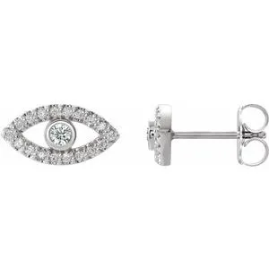 14K White Natural White Sapphire & Natural White Sapphire Evil Eye Earrings