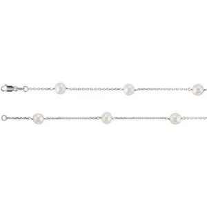14K White Pearl Station 18" Necklace