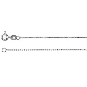 14K White Solid Diamond-Cut Bead 7" Chain