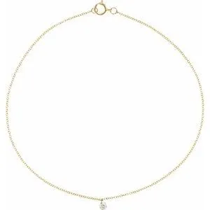 14K Yellow 1/6 CT Drilled Natural Diamond Solitaire 9" Anklet