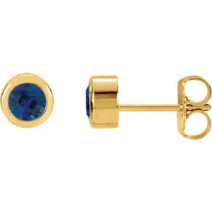 14K Yellow 4 mm Round Chatham® Created Blue Sapphire Birthstone Earrings