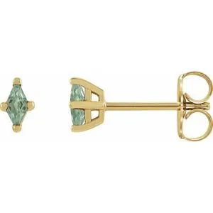 14K Yellow 4x2 mm Lab-Grown Green Sapphire Earrings
