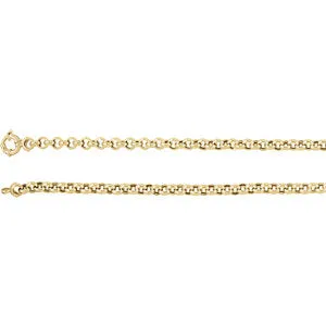 14K Yellow 6.5 mm Hollow Rolo 7" Chain