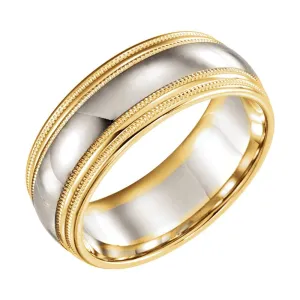 14K Yellow & White 8mm Double Milgrain Band Size 10