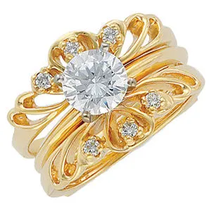 14k Yellow Gold 1/8 CTW Diamond Ring Guard , Size 6