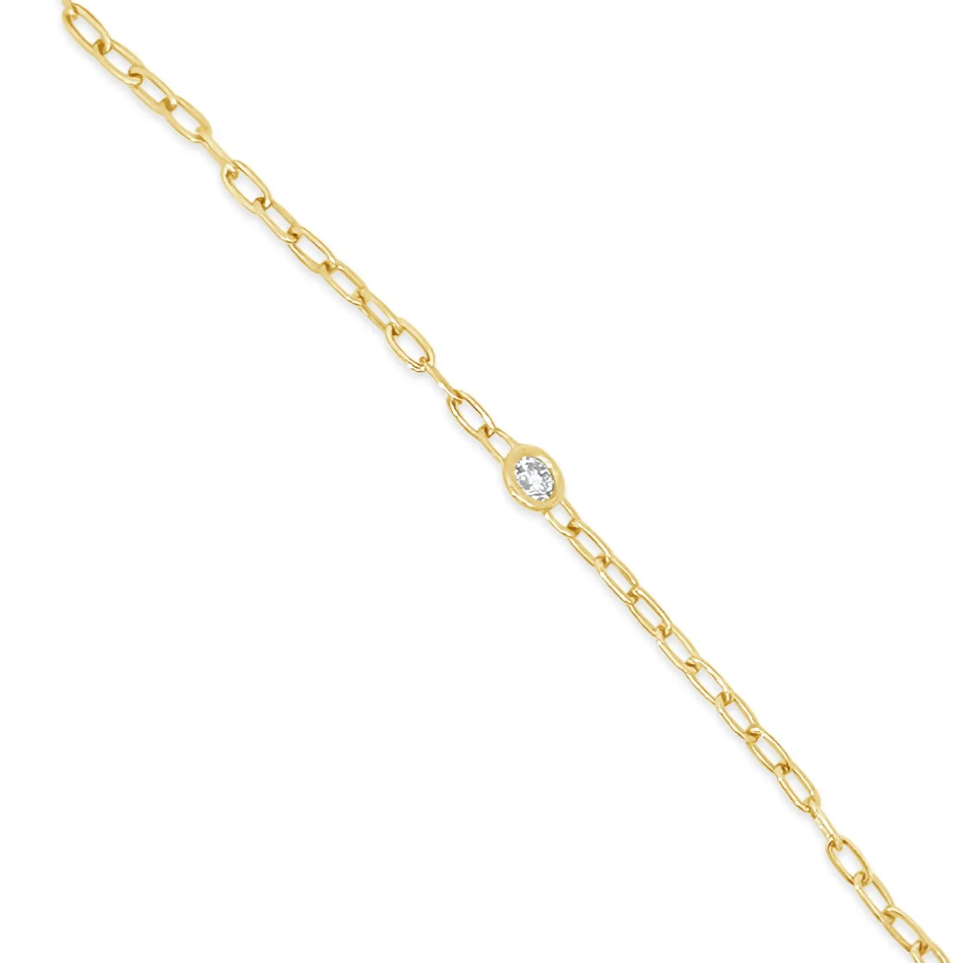 14K Yellow Gold and .07ct Diamond 6.5 Inch Cable Chain Bracelet