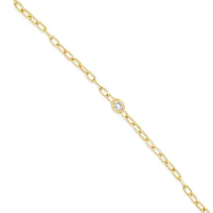 14K Yellow Gold and .07ct Diamond 6.5 Inch Cable Chain Bracelet
