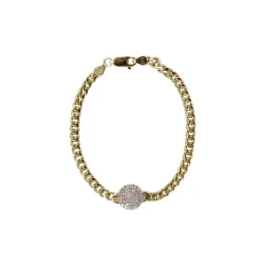 14k Yellow Gold Curb Link and Pave Diamond Center Bracelet